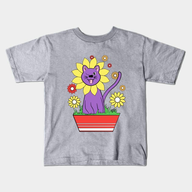 Cheeky cat flower illustration Kids T-Shirt by HigoPico